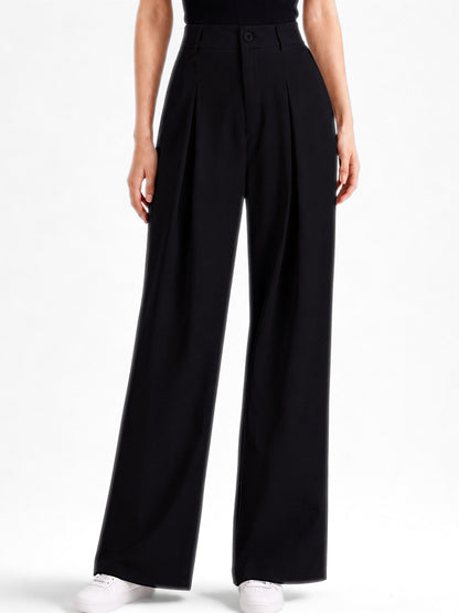 Everyday Korean Wide-Leg Pants- Black