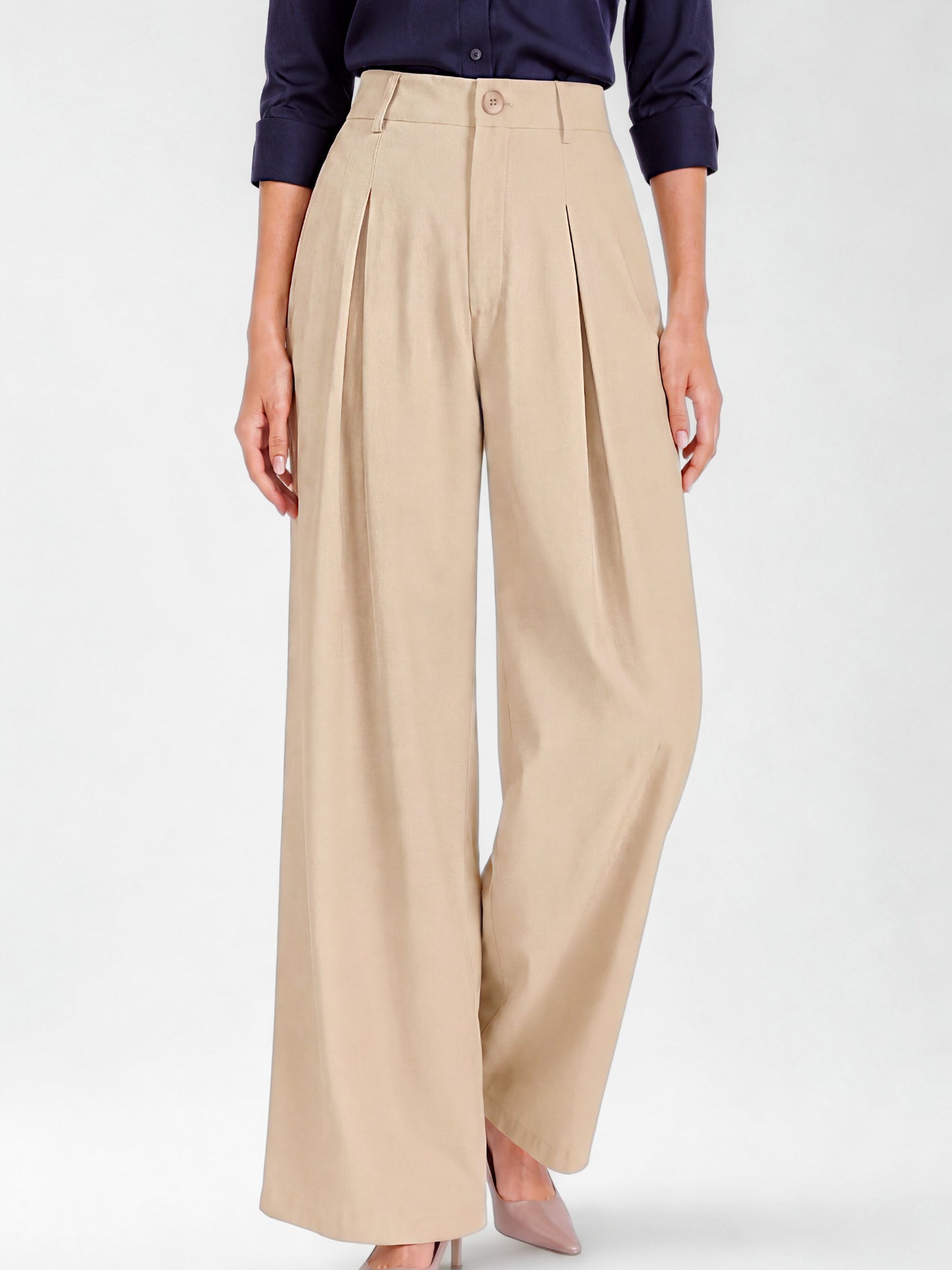 Everyday Korean Wide-Leg Pants- Beige