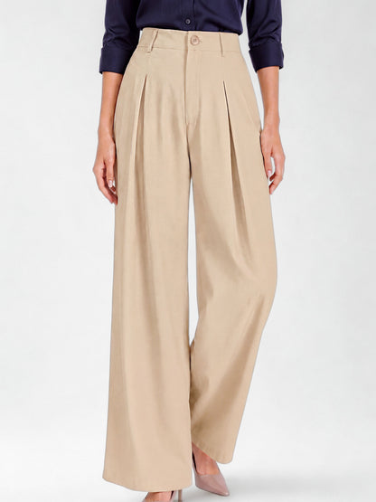 Everyday Korean Wide-Leg Pants- Beige