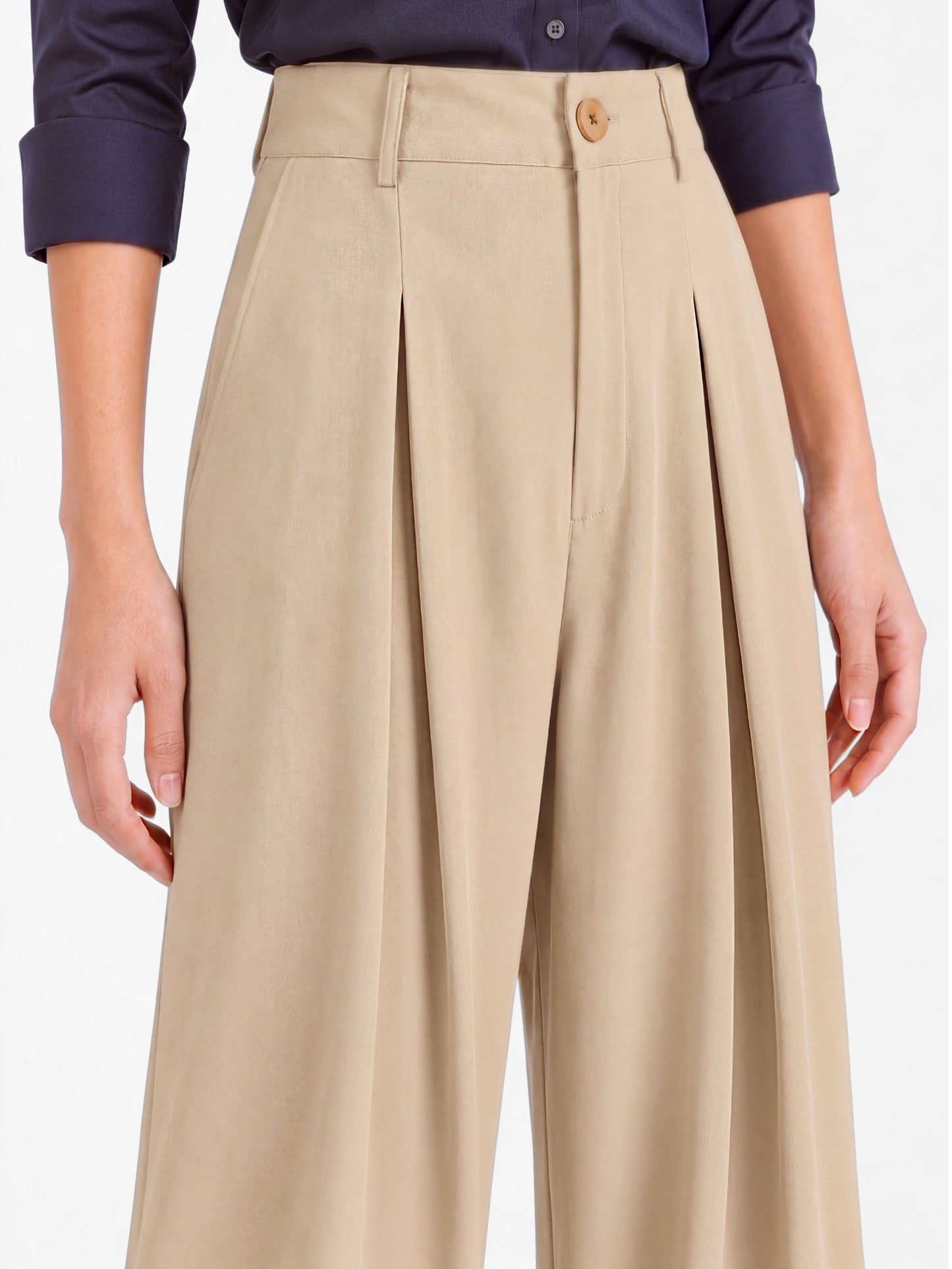 Everyday Korean Wide-Leg Pants- Beige