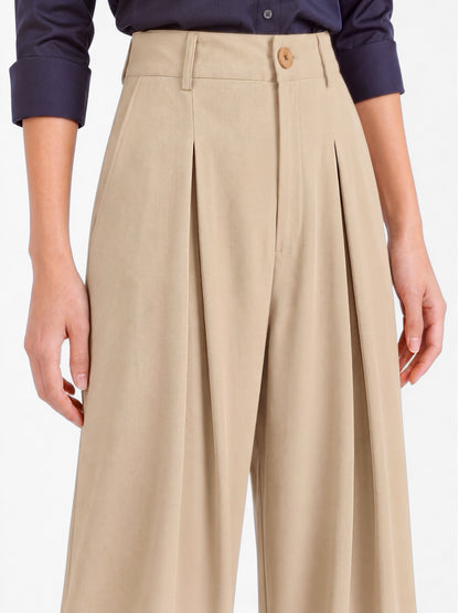 Everyday Korean Wide-Leg Pants- Beige