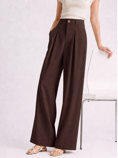Everyday Korean Wide-Leg Pants- Brown
