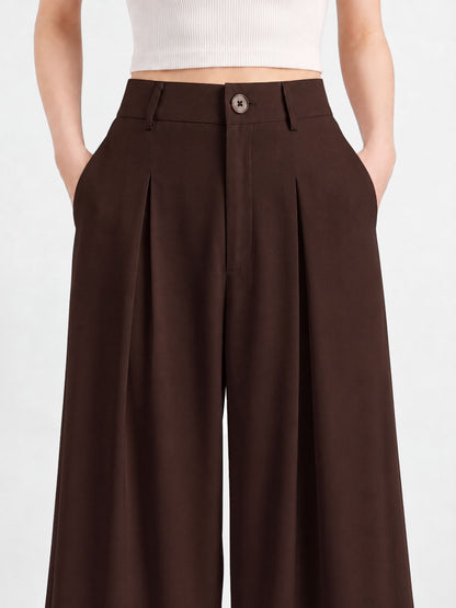 Everyday Korean Wide-Leg Pants- Brown