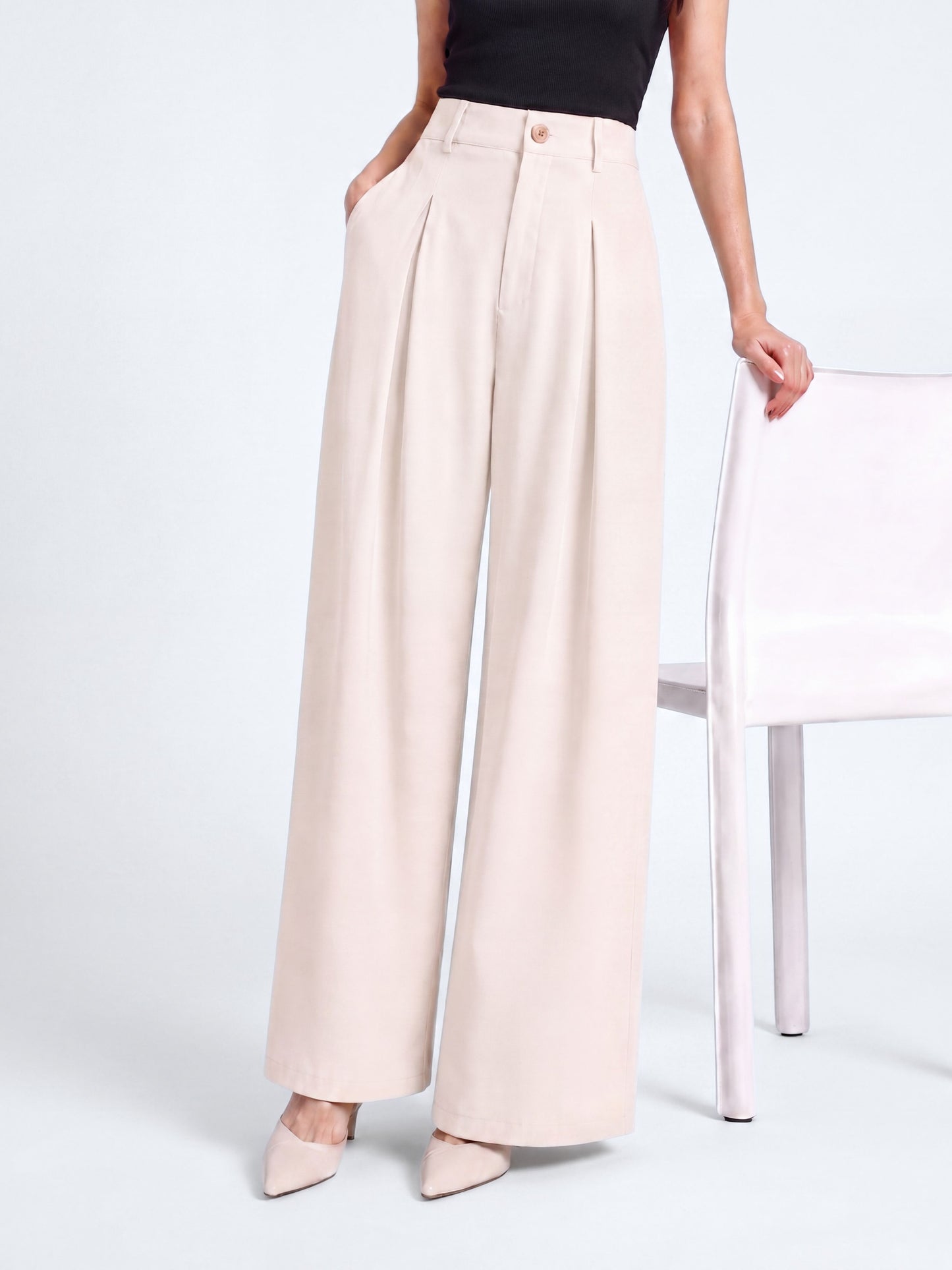 Everyday Korean Wide-Leg Pants- Off White